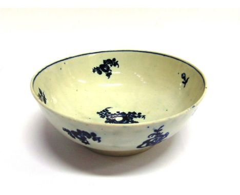 A LARGE 18TH CENTURY ENGLISH PORCELAIN BOWL,  painted with floral sprays, possibly Worcester or Caughley, 19.5cm diameter