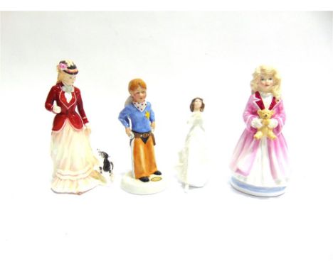 FOUR ROYAL DOULTON FIGURES:  HN2981 'Stick em up'; HN 3082 'Faith' numbered 3026/9500; HN3384 'Sarah'; HN3388 'forget-me-knot