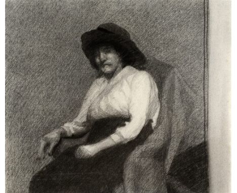 FRENCH SCHOOL (EARLY 20TH CENTURY) Portrait of a Seated Lady with Hat, charcoal, unsigned, 42cm x 49cm.