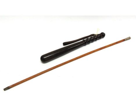 A ROYAL MARINES SWAGGER STICK 69cm long; together with a Police constable's hardwood truncheon, with a leather wrist strap, 4