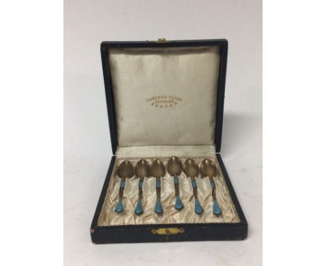 A set of Norwegian silver and blue enamel tea spoons Theodor Olsen Bergen.