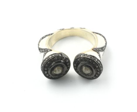 White enamel and rose cut diamond torc ring. Size M. Postage A