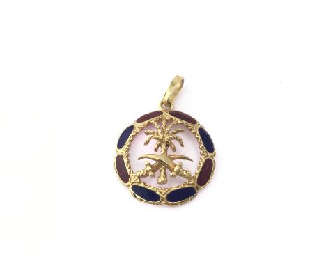 An Israeli enamel gold (unmarked) pendant. 4.62g