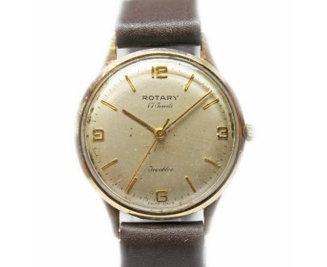 A Rotary 9ct gold wristwatch, crica 1960s, case diam. 32mm, 17 jewel manual wind movement, later leather strap.  condition - 