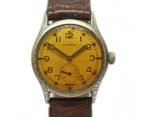 A WWII British Moeris ATP (Army Trade Pattern) wristwatch, circa 1940, case diam. 34mm, Swiss 15 jewel manual wind movement, 