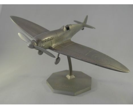 Franklin Mint 50th Anniversary fine pewter Spitfire scale model on stand complete with papers & certificate of authenticity