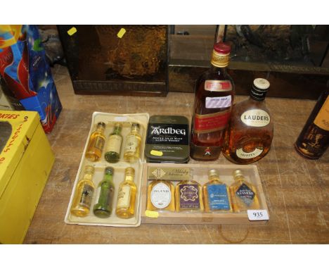 A bottle of Johnnie Walker Red Label Scotch whisky; a bottle of Lauders Finest Scotch whisky and whisky miniatures