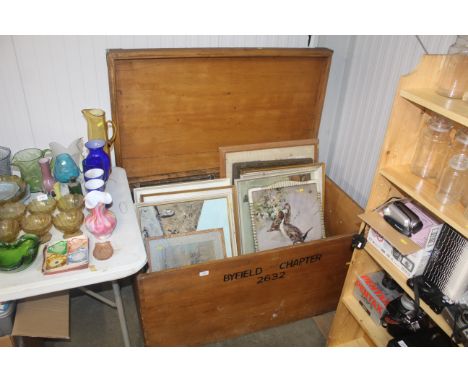 A large wooden and metal bound trunk painted 'Byfield Chapter 2632' 