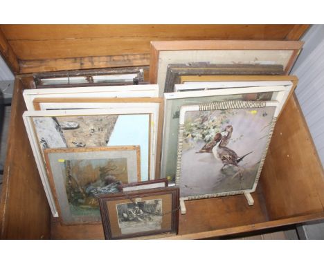 A fire screen and a collection of various pictures and prints