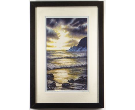 ANDREW BAILEY watercolour - Marloes Sands Storm Light, signed and dated 2017, titled on mount, artist's label verso, 49 x 27.