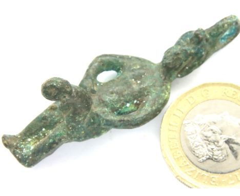 c300AD - Roman Bronze Pendant - erect phallus / fertility charm, L: 54 mm. P&amp;P Group 1 (£14+VAT for the first lot and £1+