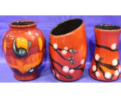 Three small Poole Pottery vases signed VH, SW &amp; II. P&amp;P Group 2 (£18+VAT for the first lot and £3+VAT for subsequent 