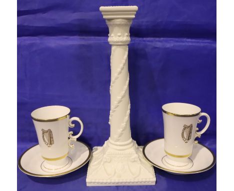 Royal Worcester 1050 shape candlestick and two Irish coffee cups and saucers. Not available for in-house P&amp;P, contact Pau