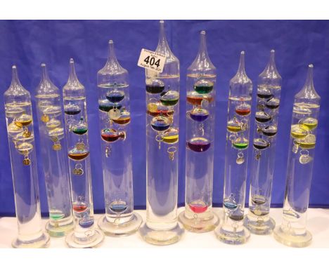 Mixed glass rise and fall thermometer, largest H: 34 cm. Not available for in-house P&amp;P, contact Paul O'Hea at Mailboxes 