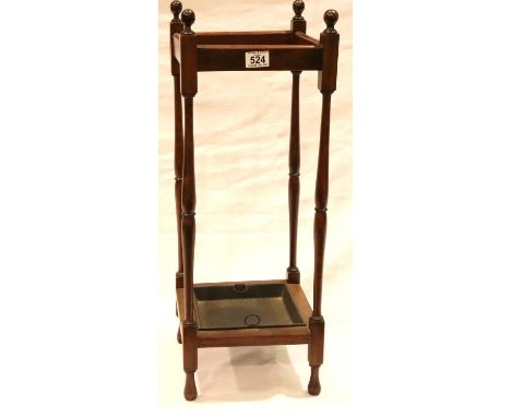 1920s mahogany four post stick stand with tray. Not available for in-house P&amp;P, contact Paul O'Hea at Mailboxes on 01925 