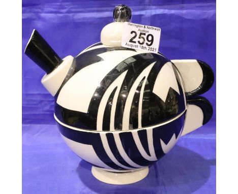 Lorna Bailey limited edition cup and teapot 6/50 in the Monochrome pattern. Teapot H: 20 cm. No cracks, chips or visible rest