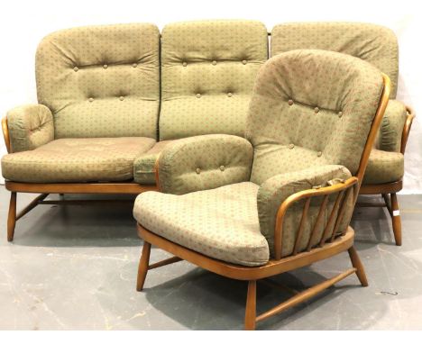 Ercol; a three-seat sofa and armchair. Not available for in-house P&amp;P, contact Paul O'Hea at Mailboxes on 01925 659133 