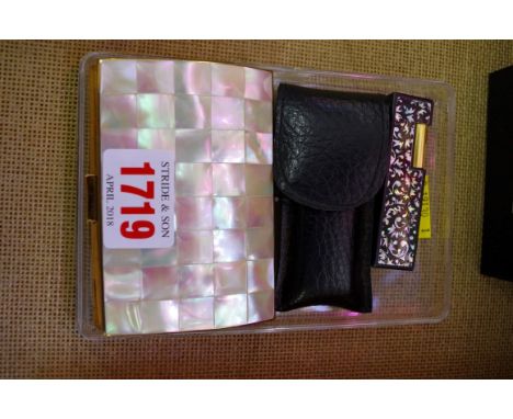 A vintage Melissa cigarette case; together with a Colibri lighter, in pouch. 
