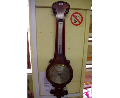 A Victorian mahogany two dial banjo barometer, the 8in silvered dial inscribed 'Dollond, London'.