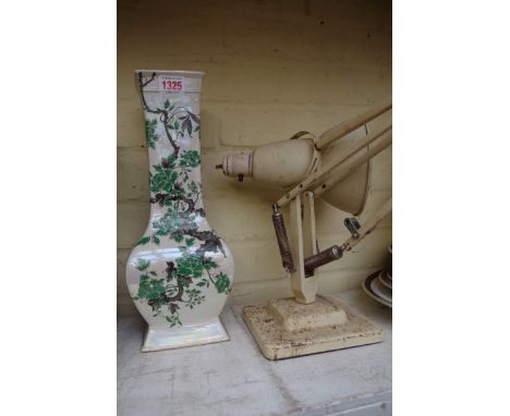 A vintage Herbert Terry anglepoise lamp; together with a pair of Shelley pearlescent vases, 34cm high, (one drilled).