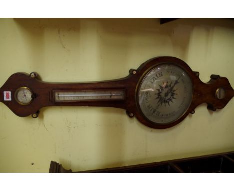 A Victorian rosewood four dial banjo barometer, signed 'W Martinelli & Son, 2 King St Boro'.