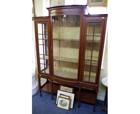 An Edwardian mahogany, satinwood banded and line inlaid bowfront display cabinet, 126cm wide.    Condition Report:  Height 6f