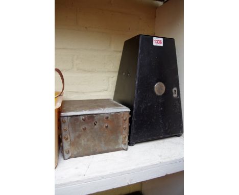 Two vintage steel safe boxes, largest 30cm high. 