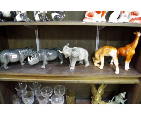 Five Melba ware African animals.