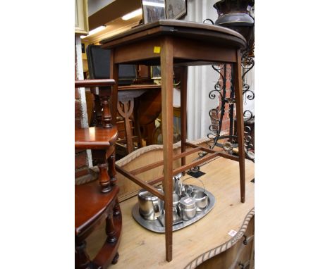 An Edwardian mahogany and inlaid card table, 45.5cm wide. 