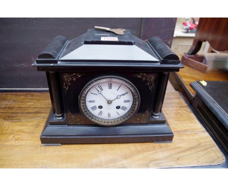 A late 19th century slate mantel clock, 30.5cm wide.