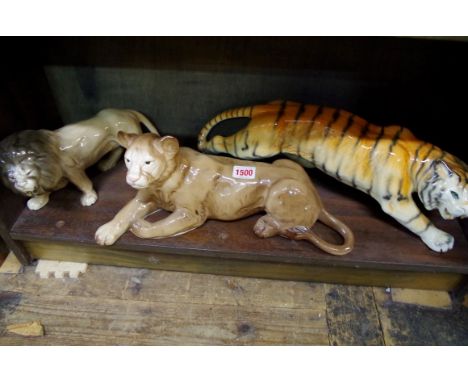 Three Melba war animals, comprising: a tiger; a lioness; and lion. 