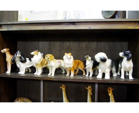 Eight Melba ware dogs. 