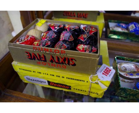 Nine 1960s Dunlop 'Sixty Five' golf balls, each in original wrapper, in original box; three 1960s Dunlop 'Warwick' golf balls