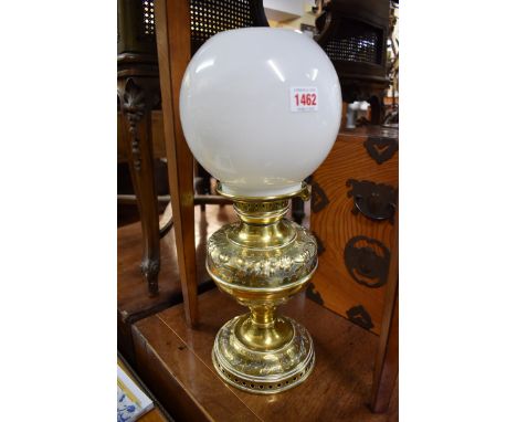A brass converted oil lamp, total height 45cm. 