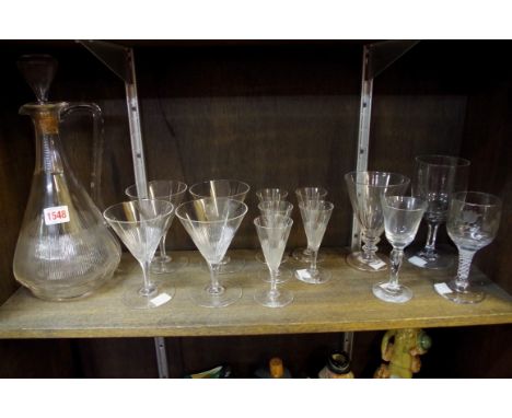A vintage part suite of drinking glasses; together with four further glasses. 