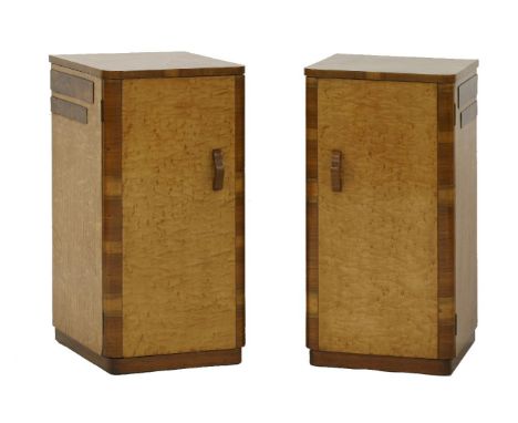 A pair of Art Deco bird's-eye maple and walnut pot cupboards,each with an internal drawer and shelf,36cm wide40cm deep71.5cm 