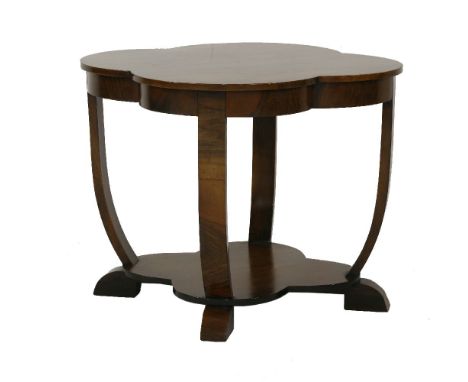 A walnut 'cloud' lamp table,raised on shaped supports,55cm wide48.5cm high