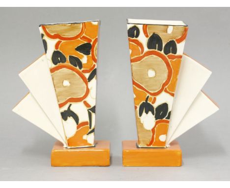 A pair of rare Clarice Cliff 'Orange Chintz' vases,shape 461, black printed marks,19cm (2)