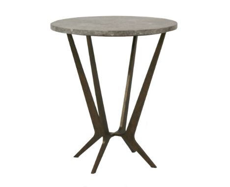 A marble top lamp table,by Decorex, the circular top on a strut base,50cm diameter56.5cm high