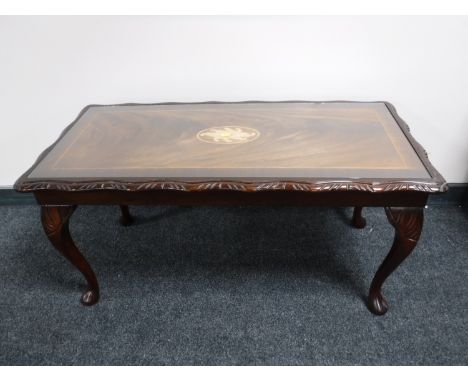 An inlaid mahogany glass topped coffee table and a lamp table (2) 