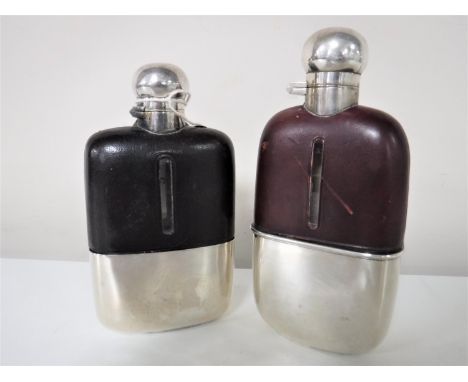 A silver plated hip flask by Hawkesley, together with another example (2)