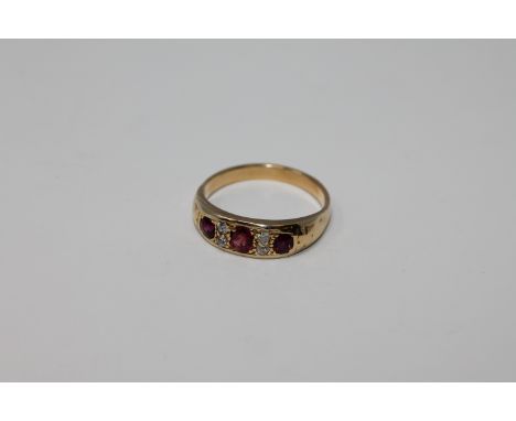 An antique 18ct gold ruby and diamond ring, 3.9g, size N/O.