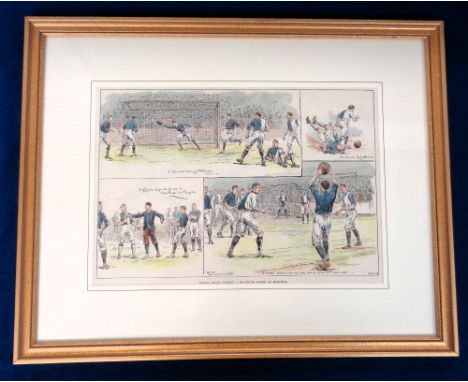 Football engraving, Everton v Blackburn Rovers, 14 October 1893, played at Goodison Park, original, framed & glazed hand colo