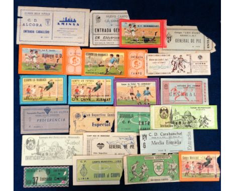 Football tickets, a collection of 20+ 1960/70's Spanish Football tickets, many with Footballer illustrations (some with fault