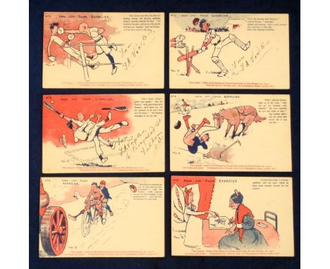 Trade cards, The Captain, The Captain Series of Six Humorous Postcards by Tom Browne (set of six) inc. Boxing, Tennis &amp; C
