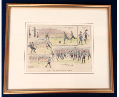 Football engraving, Everton v West Bromwich Albion at Liverpool (Anfield!), 25 October 1890, original, framed & glazed hand c