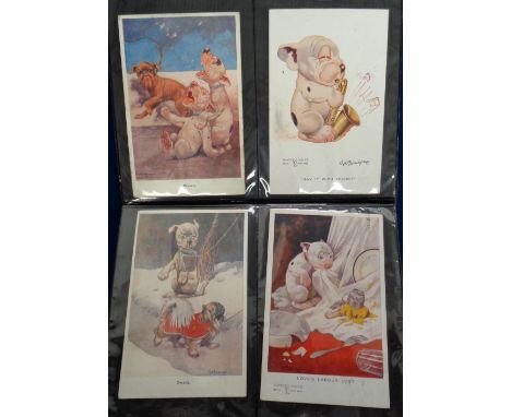 Postcards, Comic, a selection of approx. 78 illustrated cards of Bonzo by George Studdy, in modern album. Themes include pups
