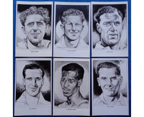Postcards, Football, artist drawn portraits, by Oldhams, Tommy Harmer, Ivor Allchurch, Jack Rowley, Neil Franklin, McDonald B