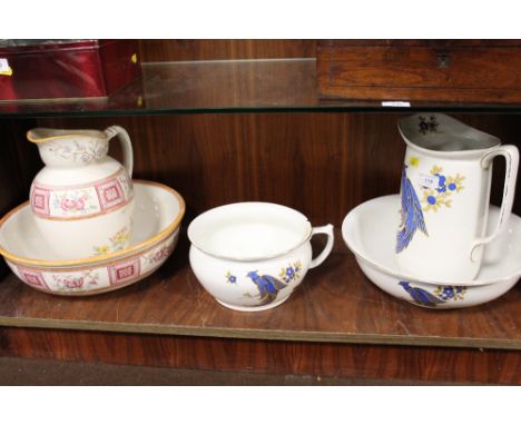 TWO CERAMIC JUG & BOWL WASH STAND SETS