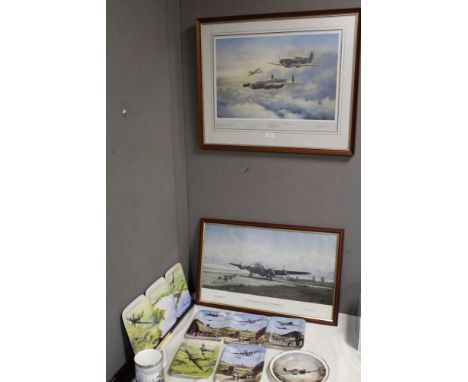 A FRAMED & SIGNED LIMITED EDITION 'FREEMA SQUADRON, SCRAMBLE PRINT' BY JIM MITCHELL, number 48 of 350, together with two othe